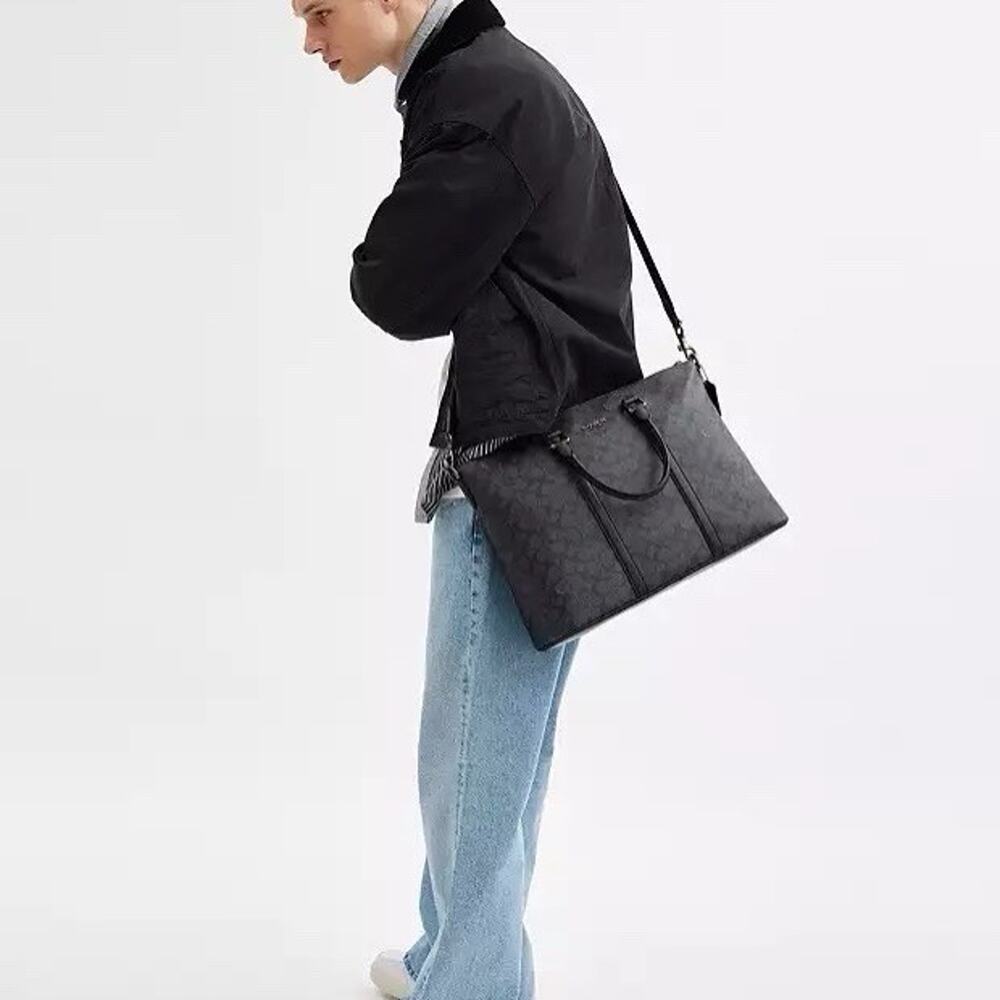 NWT COACH Caleb Work Bag In Signature Canvas CY770 Gunmetal/Charcoal/Black - Picture 8 of 9